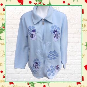 Christmas Fleece Zip Up Snowmen Plus Size Jacket